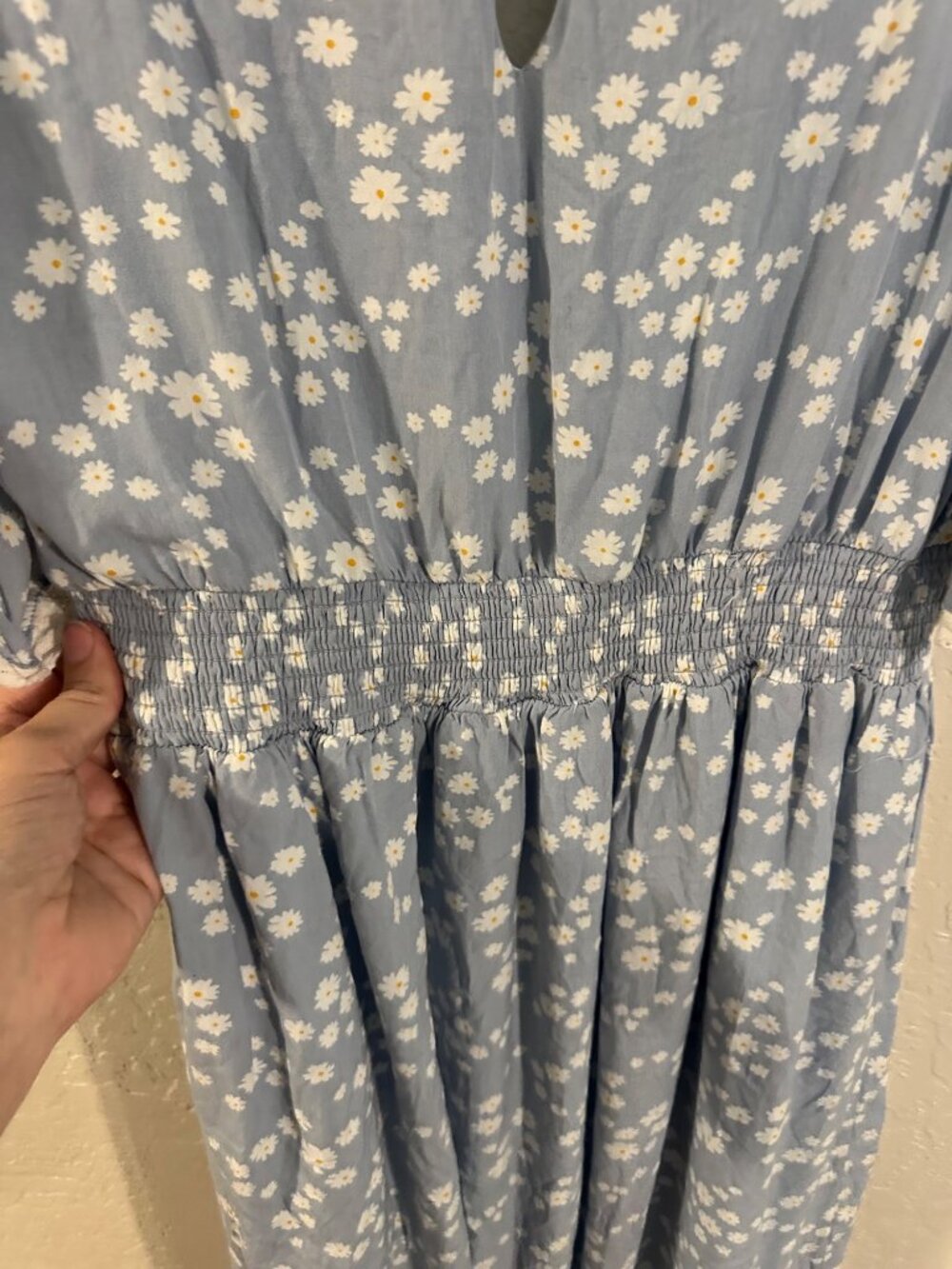 In Loom Blue & White Daisy Lace V Neck Prairie Cottage Core Maxi Maxi Dress - Picture 9 of 10